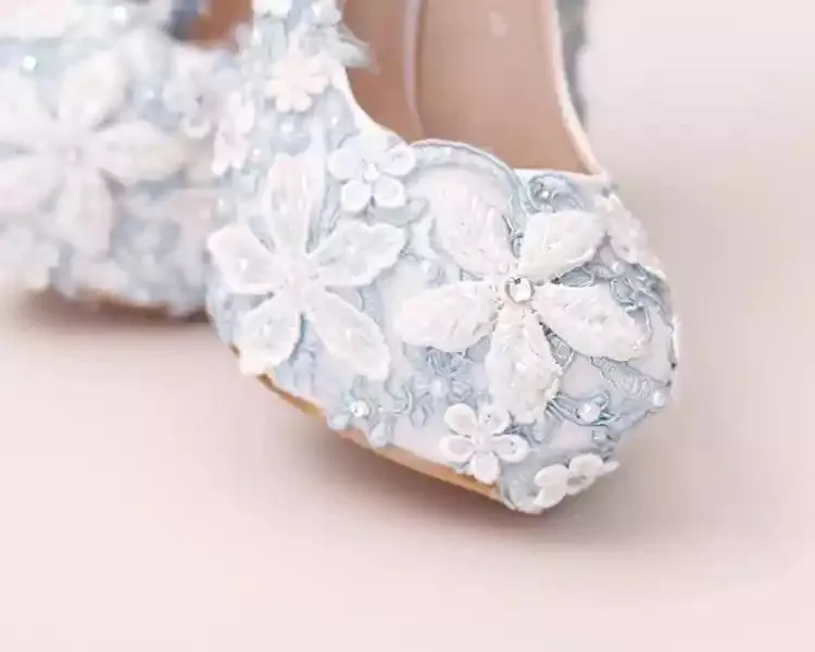 The Cassandra Wedding Bridal Floral Blue Heels