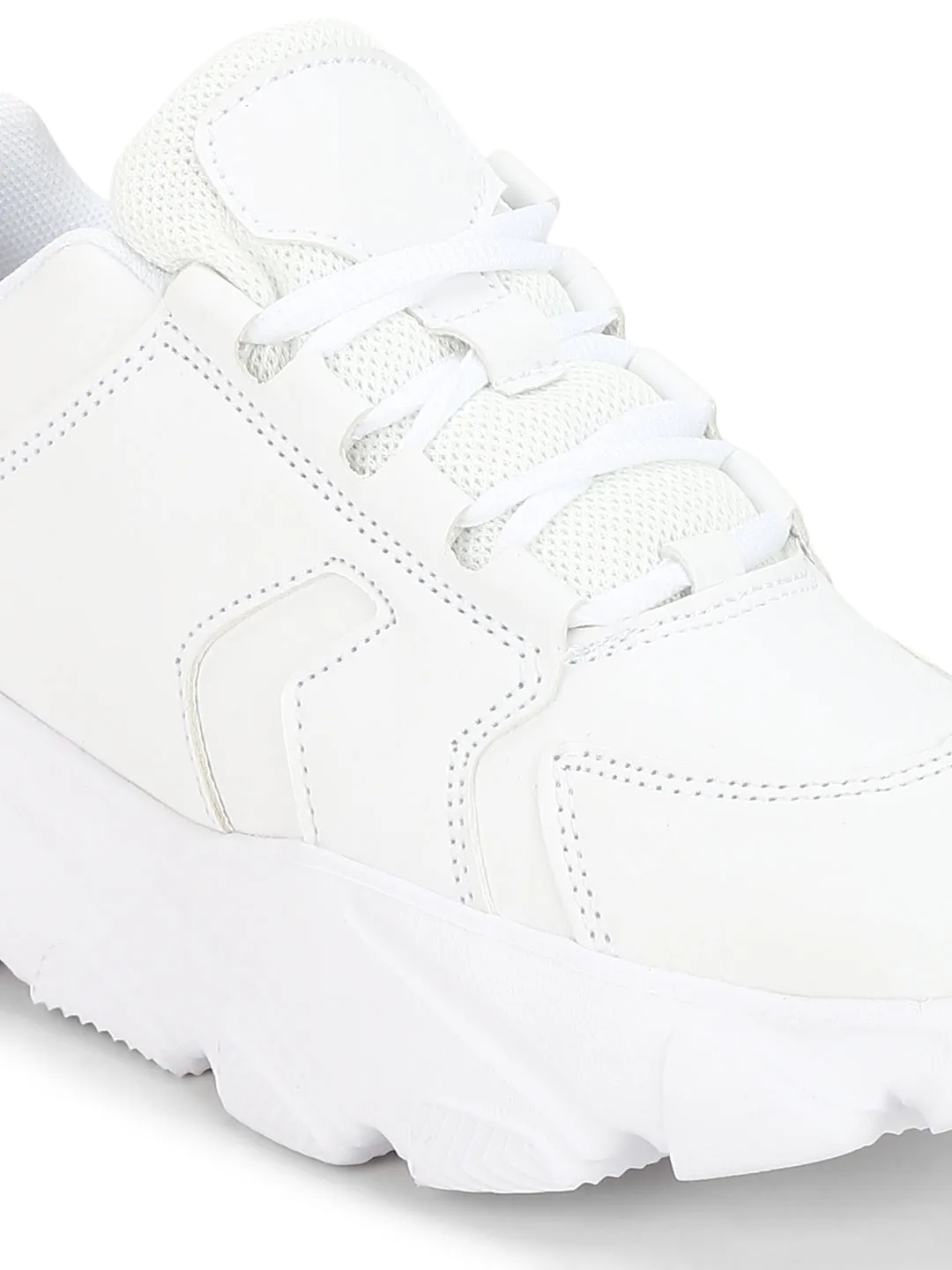 Total White Cleated Bottom Lace-Up Chunky Sneakers