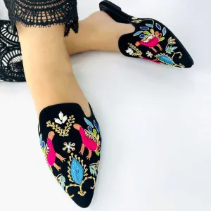 Traditional Embroidered Zari Work Mules Velvet Women’s Pump Shoes