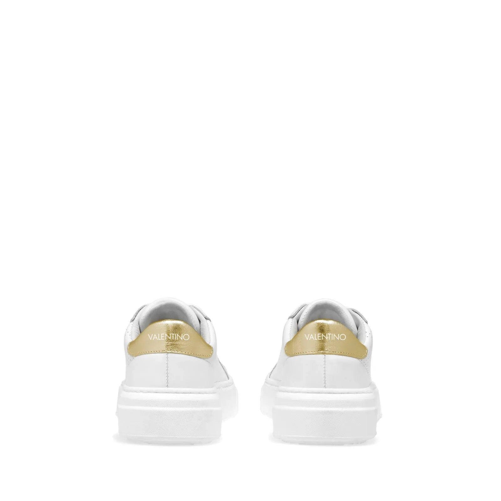 VALENTINO Lace Up Sneaker in white hide and golden inlay