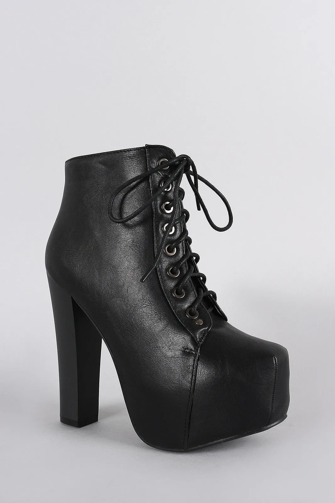 Vegan Leather Platform Chunky Heel Lace Up Booties