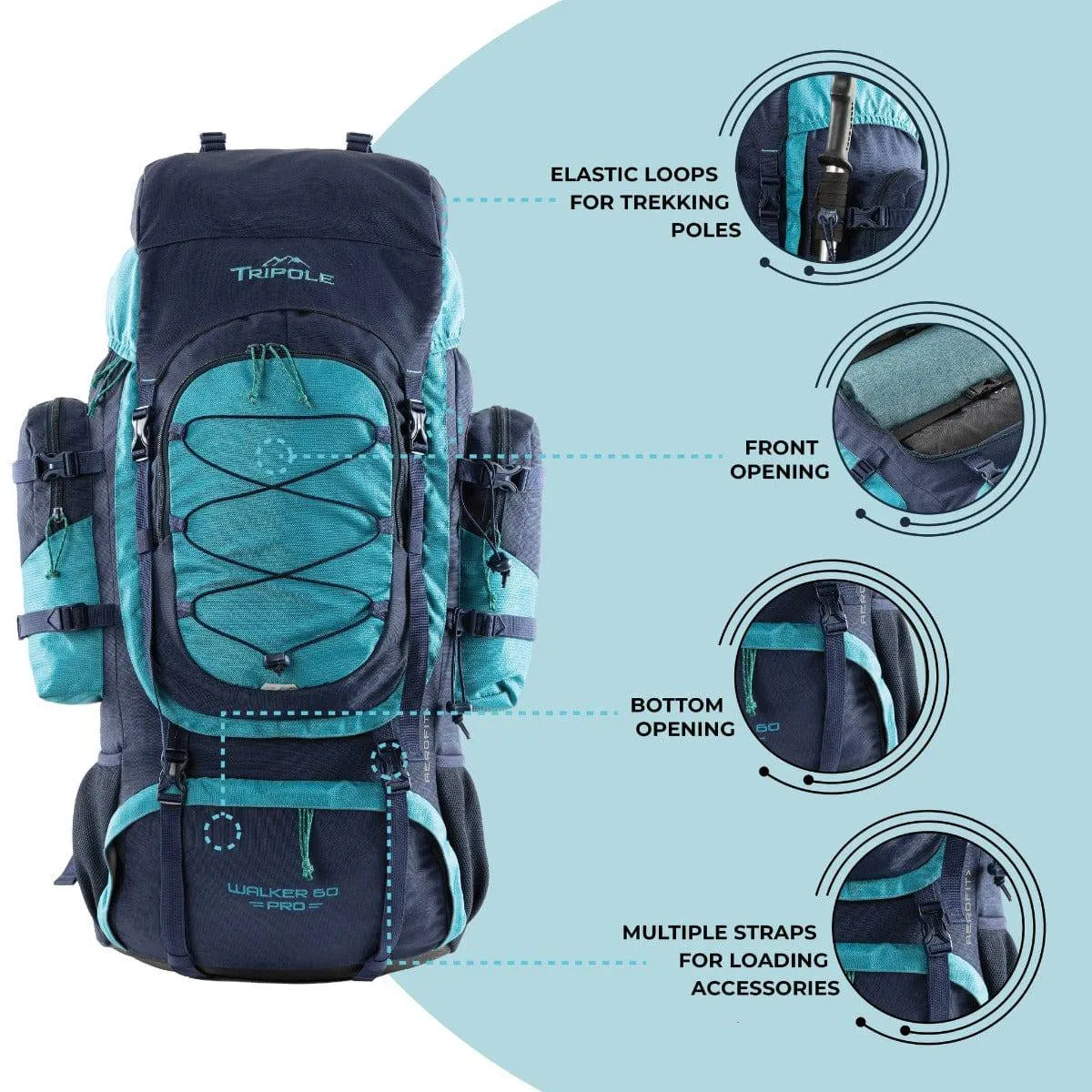 Walker Pro Trekking and Hiking Rucksack - 60 Litre - Blue