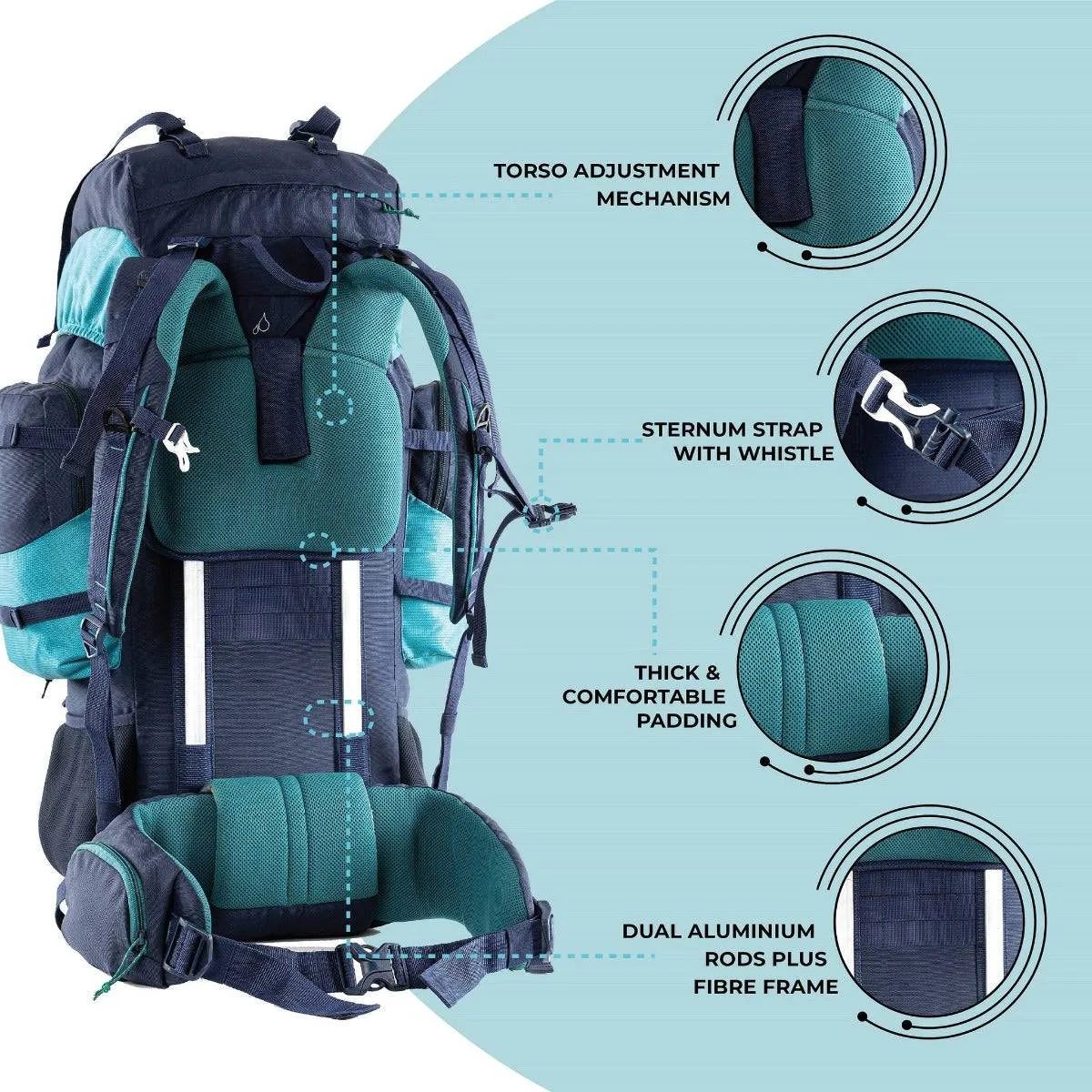 Walker Pro Trekking and Hiking Rucksack - 60 Litre - Blue