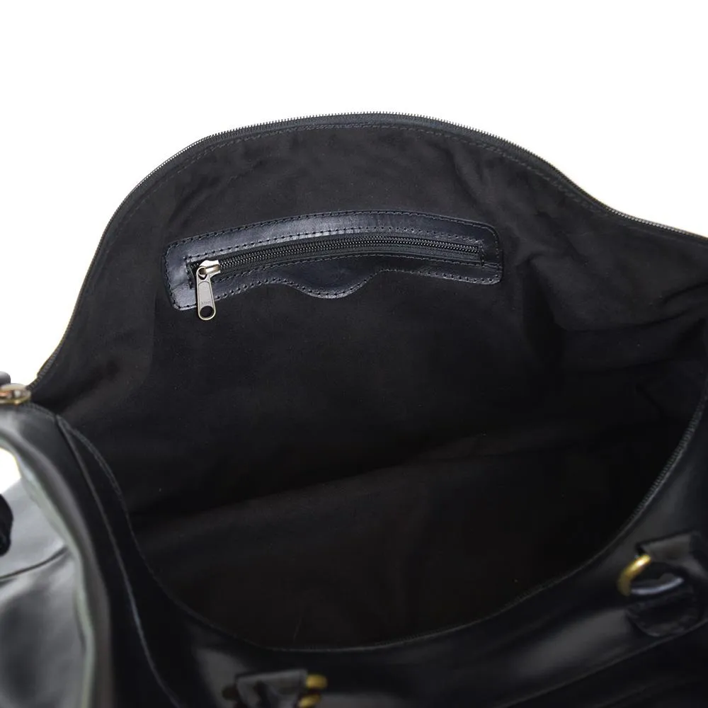 Weekender Bag with shoe compartment in Black Leather - Professional Players Favorite