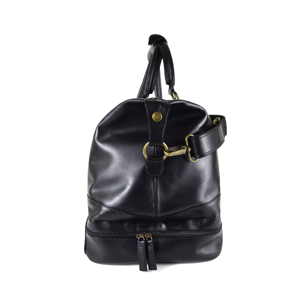 Weekender Bag with shoe compartment in Black Leather - Professional Players Favorite