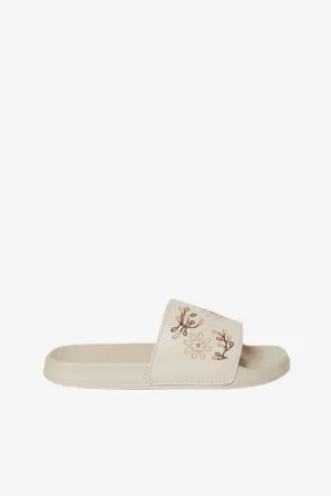 Women Beige Embroidered Slide