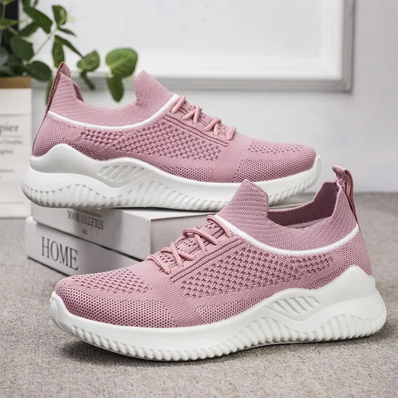 Women flyknit slip on sneakers comfy running tennis shoes