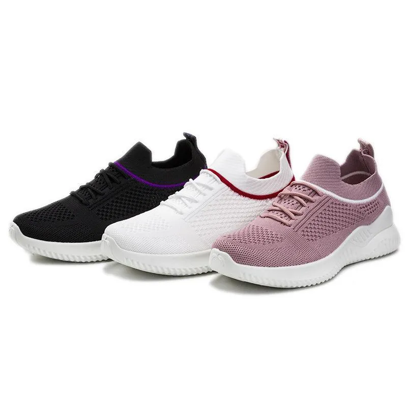 Women flyknit slip on sneakers comfy running tennis shoes