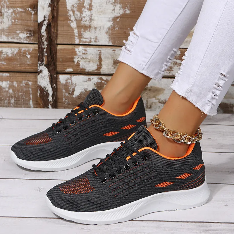 Women's flyknit lace-up tennis shoes lightweight comfort sneakers