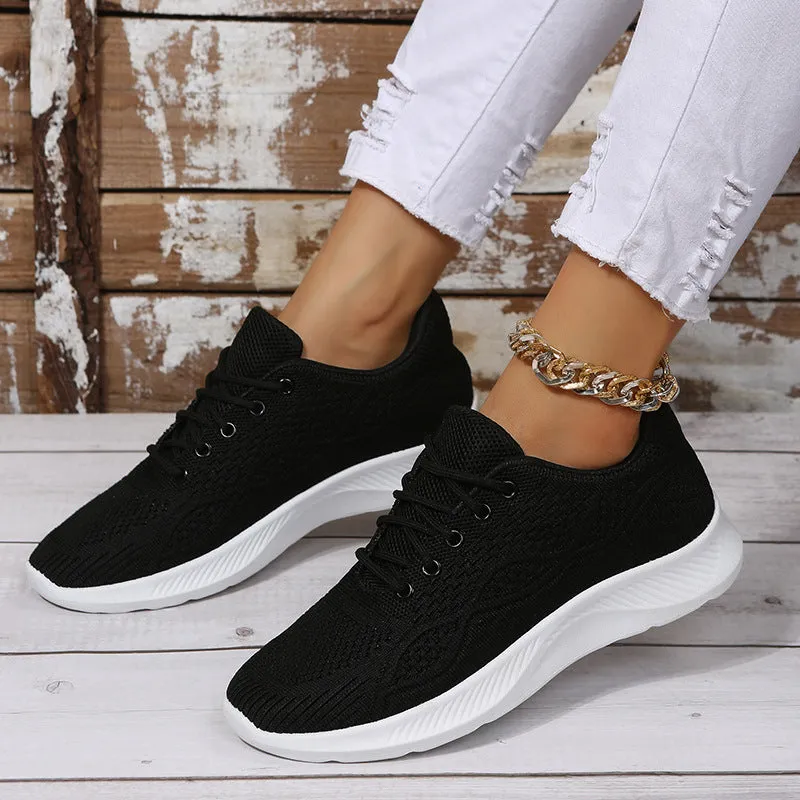 Women's flyknit lace-up tennis shoes lightweight comfort sneakers