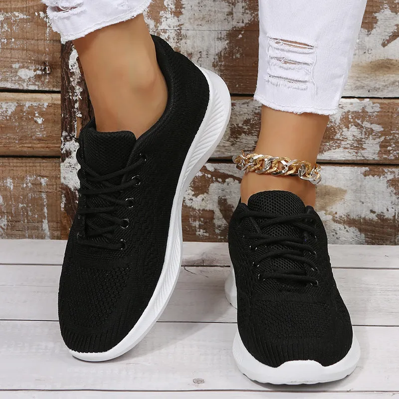 Women's flyknit lace-up tennis shoes lightweight comfort sneakers