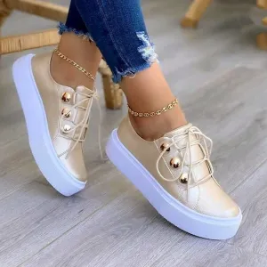 Women's thick platform lace-up sneakers casual shoes