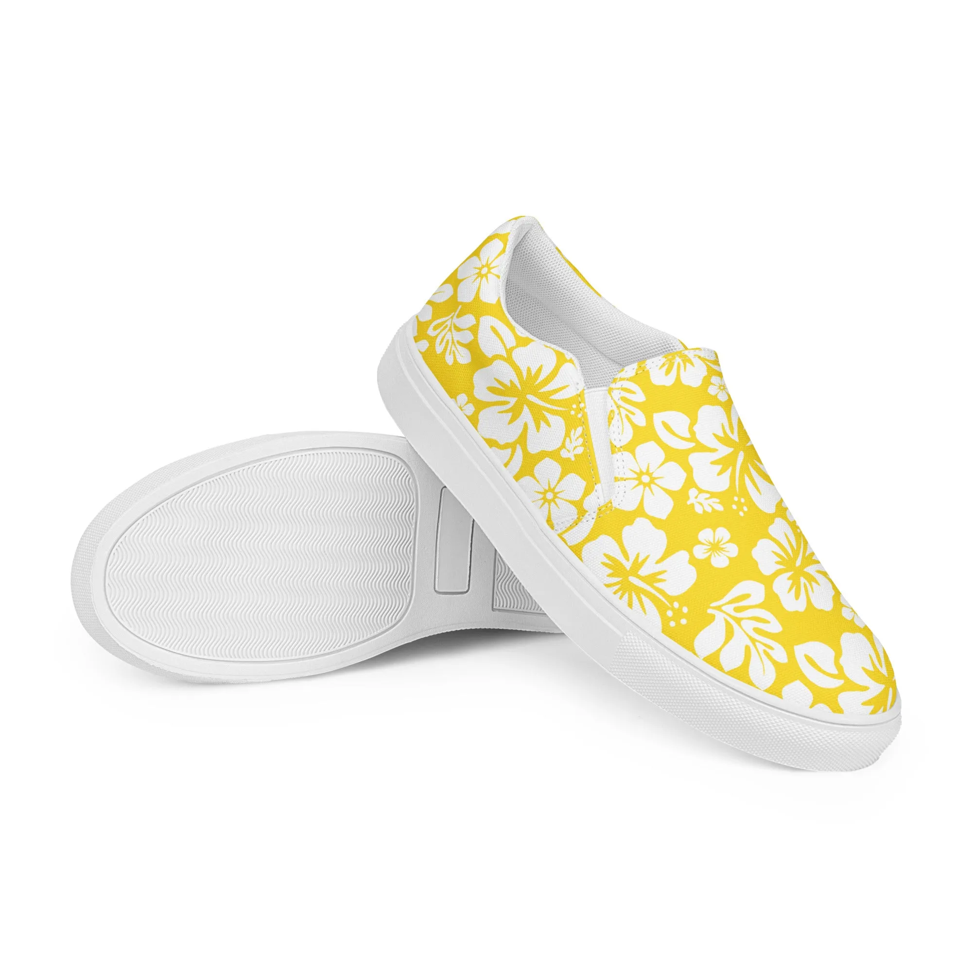 Yellow Hawaiian Flowers Men’s Slip On Canvas Shoes